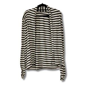 REBEL SUGAR Grey creamy white horizontal striped open front cardigan ~ SMALL MED